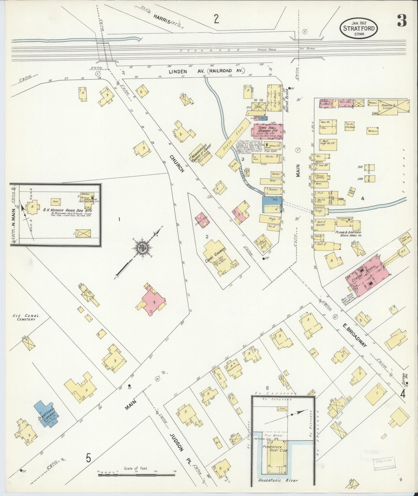 Sanborn Fire Insurance Map from Stratford, Fairfield County, Connecticut (1912), Sheet #0003 - Complete Map Set gallery image, historic Sanborn map, vintage wall art, Connecticut Connecticut