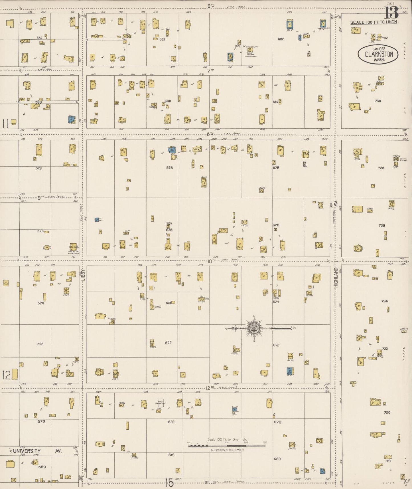 Sanborn Fire Insurance Map from Clarkston, Asotin County, Washington (1922), Sheet #0013 - Complete Map Set gallery image, historic Sanborn map, vintage wall art, Washington Washington