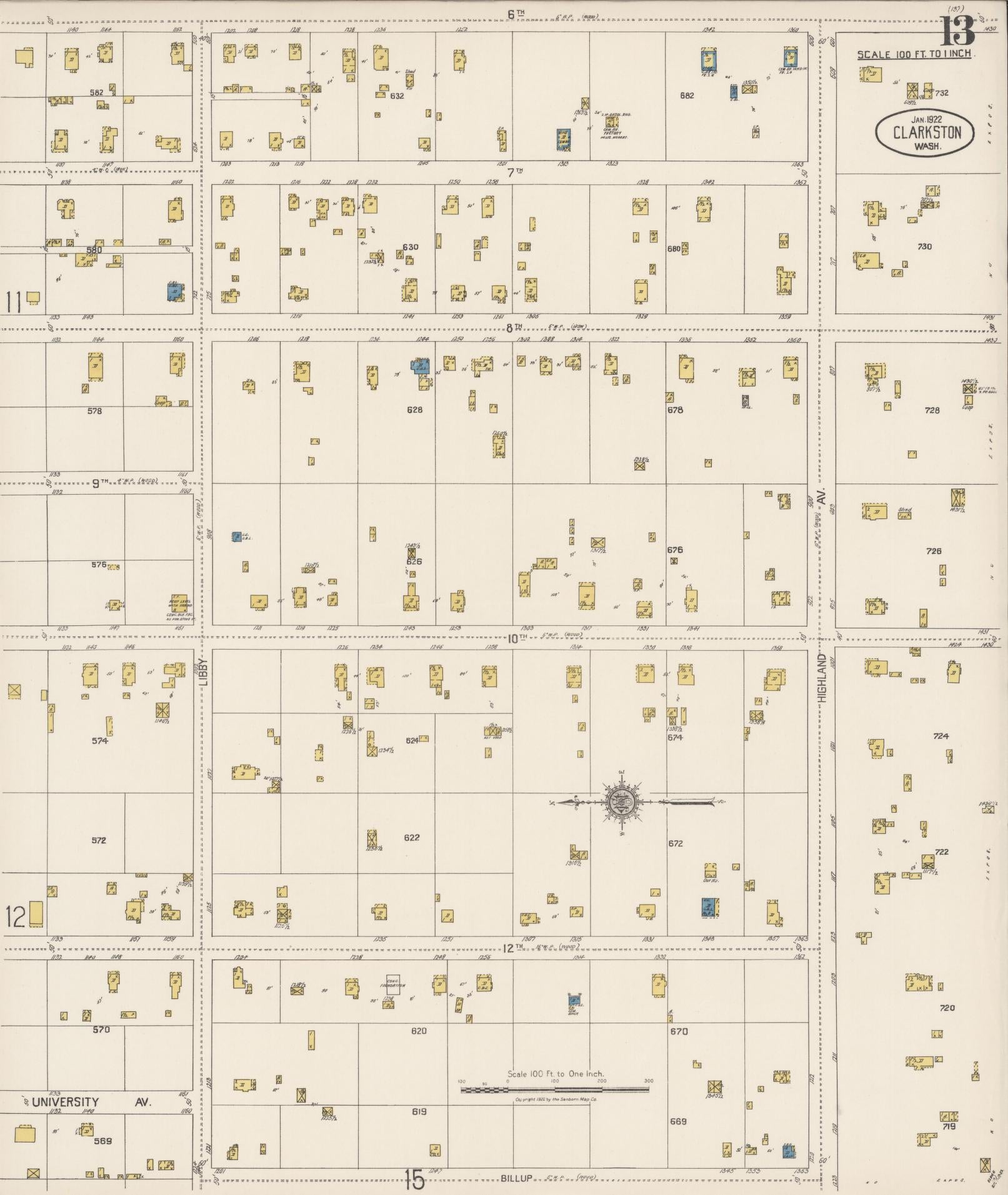 Sanborn Fire Insurance Map from Clarkston, Asotin County, Washington (1922), Sheet #0013 - Complete Map Set gallery image, historic Sanborn map, vintage wall art, Washington Washington