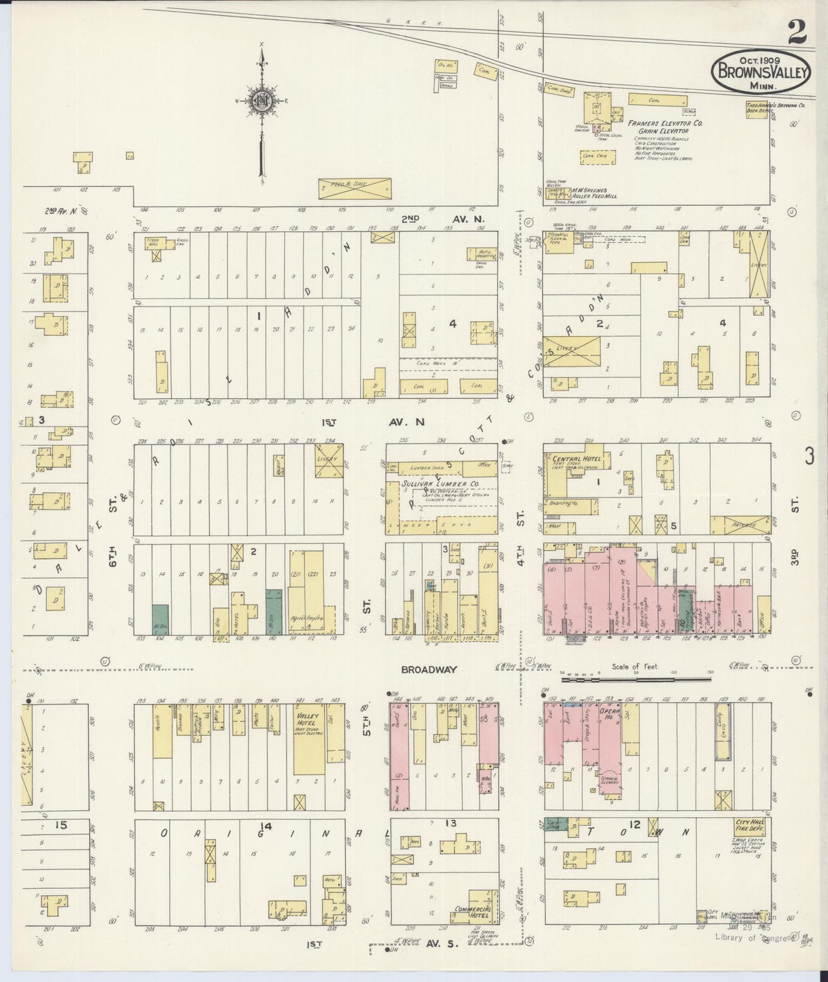 Sanborn Fire Insurance Map from Browns Valley, Traverse County, Minnesota (1909), Sheet #0002 - Complete Map Set gallery image, historic Sanborn map, vintage wall art, Minnesota Minnesota