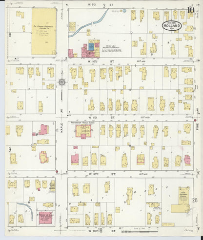 Sanborn Fire Insurance Map from Holland, Ottawa County, Michigan (1916), Sheet #0010 - Historic Sanborn Fire Insurance Map Print, vintage old map wall art, antique decor, genealogy gift, Michigan Michigan map