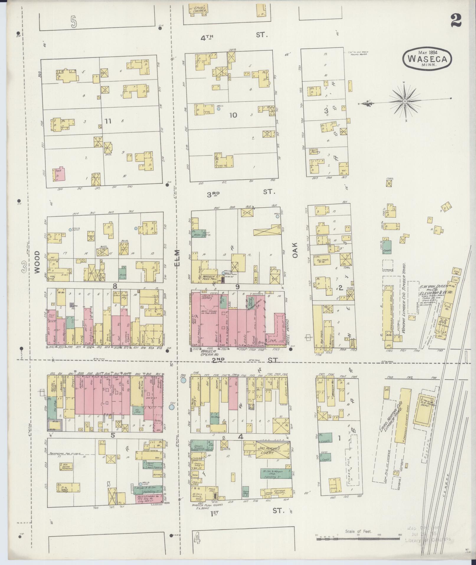 Sanborn Fire Insurance Map from Waseca, Waseca County, Minnesota (1894), Sheet #0002 - Historic Sanborn Fire Insurance Map Print, vintage old map wall art, antique decor, genealogy gift, Minnesota Minnesota map