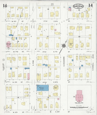 Sanborn Fire Insurance Map from Grand Island, Hall County, Nebraska (1924), Sheet #0014 - Complete Map Set gallery image, historic Sanborn map, vintage wall art, Nebraska Nebraska