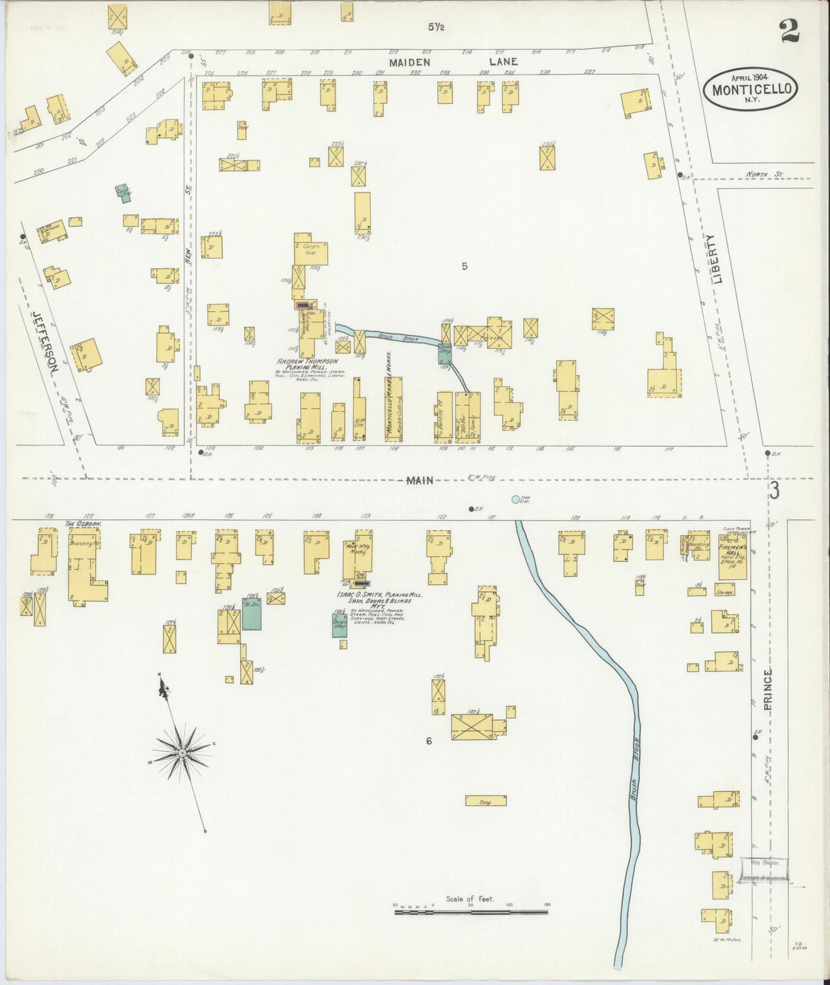 Sanborn Fire Insurance Map from Monticello, Sullivan County, New York (1904), Sheet #0002 - Historic Sanborn Fire Insurance Map Print, vintage old map wall art, antique decor, genealogy gift, New York New York map