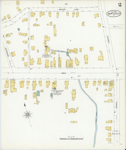 Sanborn Fire Insurance Map from Monticello, Sullivan County, New York (1904), Sheet #0002 - Historic Sanborn Fire Insurance Map Print, vintage old map wall art, antique decor, genealogy gift, New York New York map