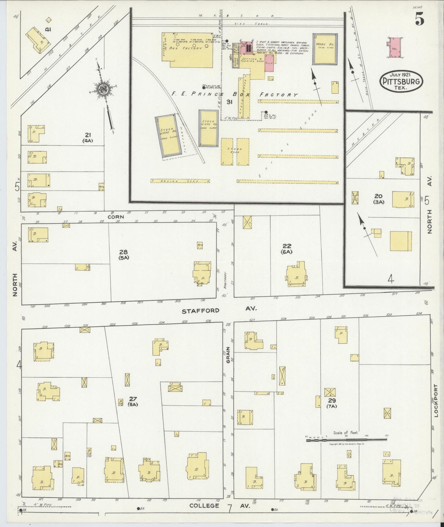 Sanborn Fire Insurance Map from Pittsburg, Camp County, Texas (1921), Sheet #0005 - Complete Map Set gallery image, historic Sanborn map, vintage wall art, Texas Texas