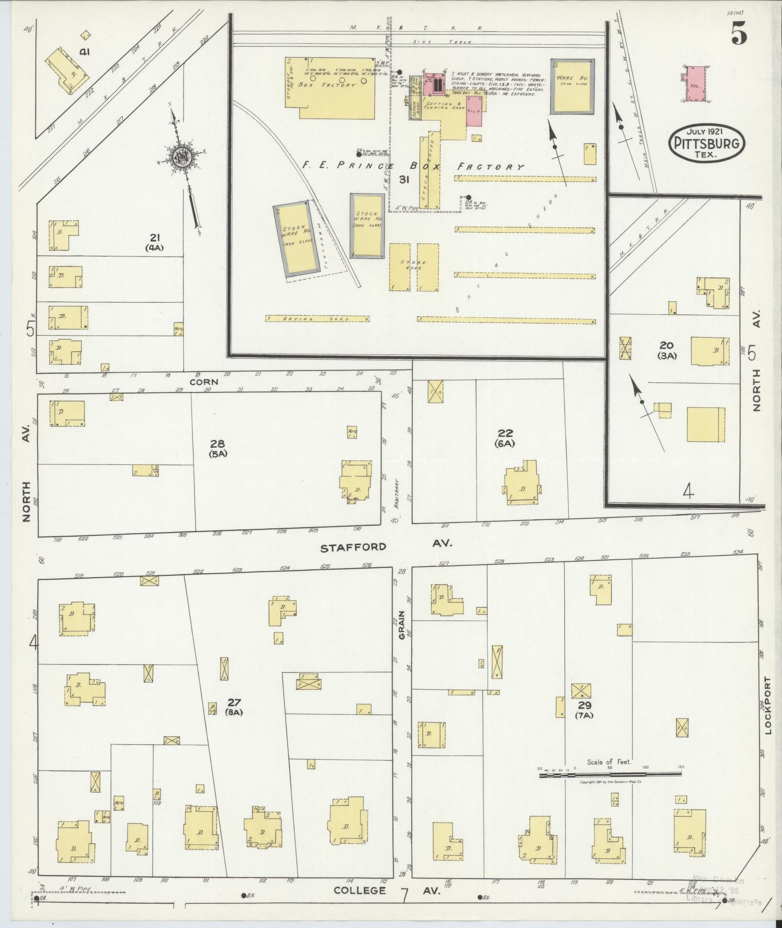 Sanborn Fire Insurance Map from Pittsburg, Camp County, Texas (1921), Sheet #0005 - Complete Map Set gallery image, historic Sanborn map, vintage wall art, Texas Texas