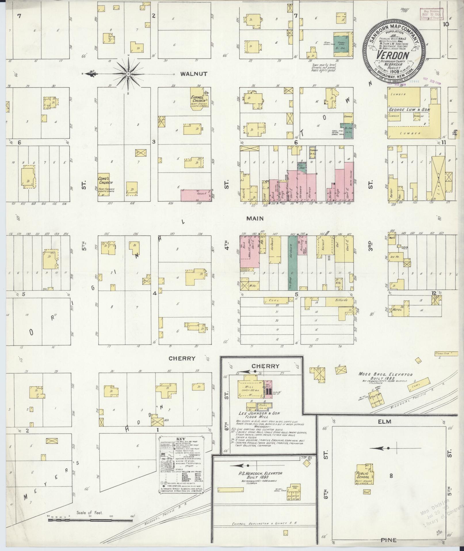Sanborn Fire Insurance Map from Verdon, Richardson County, Nebraska (1909), Sheet #0001 - Historic Sanborn Fire Insurance Map Print, vintage old map wall art, antique decor, genealogy gift, Nebraska Nebraska map