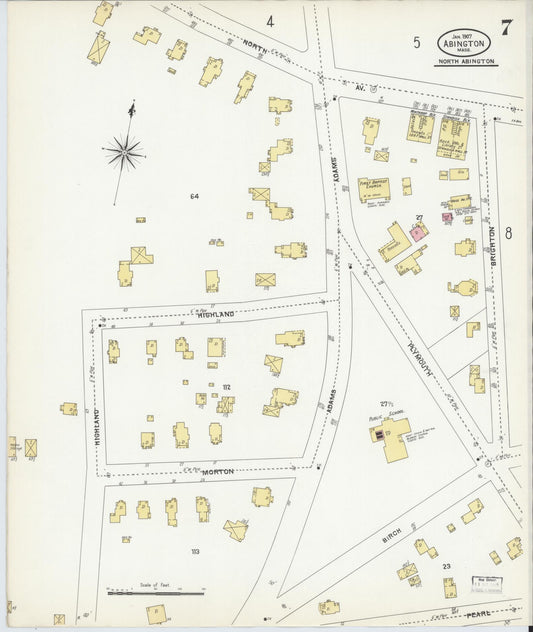 Sanborn Fire Insurance Map from Abington, Plymouth County, Massachusetts (1907), Sheet #0007 - Historic Sanborn Fire Insurance Map Print, vintage old map wall art, antique decor, genealogy gift, Massachusetts Massachusetts map
