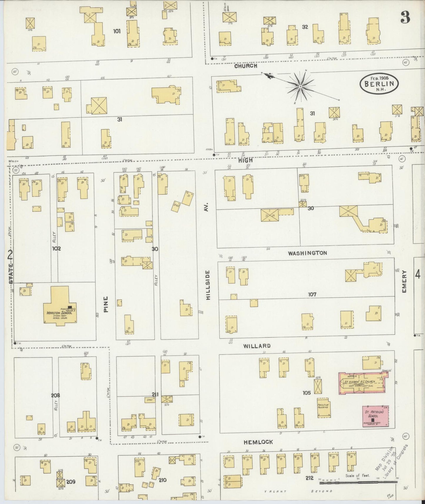 Sanborn Fire Insurance Map from Berlin, Coos County, New Hampshire (1905), Sheet #0003 - Historic Sanborn Fire Insurance Map Print, vintage old map wall art, antique decor, genealogy gift, New Hampshire New Hampshire map