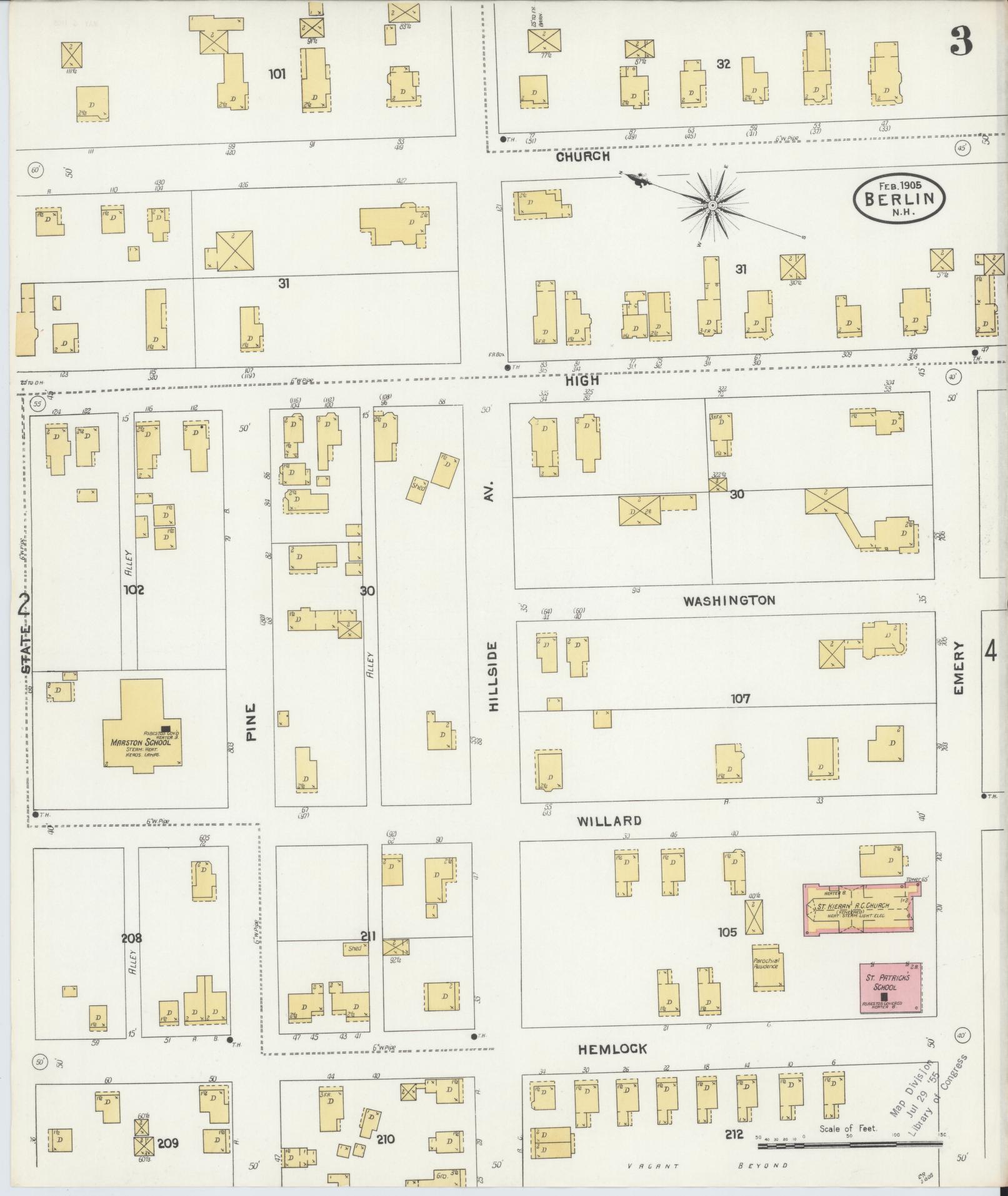 Sanborn Fire Insurance Map from Berlin, Coos County, New Hampshire (1905), Sheet #0003 - Historic Sanborn Fire Insurance Map Print, vintage old map wall art, antique decor, genealogy gift, New Hampshire New Hampshire map