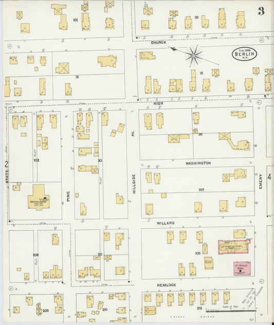 Sanborn Fire Insurance Map from Berlin, Coos County, New Hampshire (1905), Sheet #0003 - Historic Sanborn Fire Insurance Map Print, vintage old map wall art, antique decor, genealogy gift, New Hampshire New Hampshire map