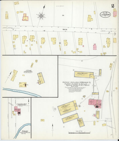 Sanborn Fire Insurance Map from Lebanon, Marion County, Kentucky (1908), Sheet #0002 - Complete Map Set gallery image, historic Sanborn map, vintage wall art, Kentucky Kentucky