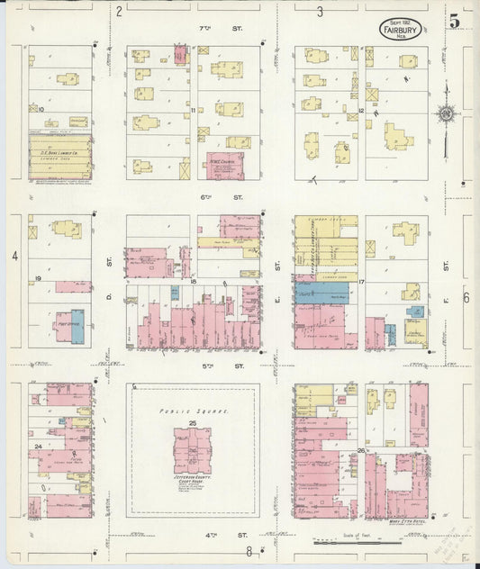 Sanborn Fire Insurance Map from Fairbury, Jefferson County, Nebraska (1912), Sheet #0005 - Historic Sanborn Fire Insurance Map Print, vintage old map wall art, antique decor, genealogy gift, Nebraska Nebraska map