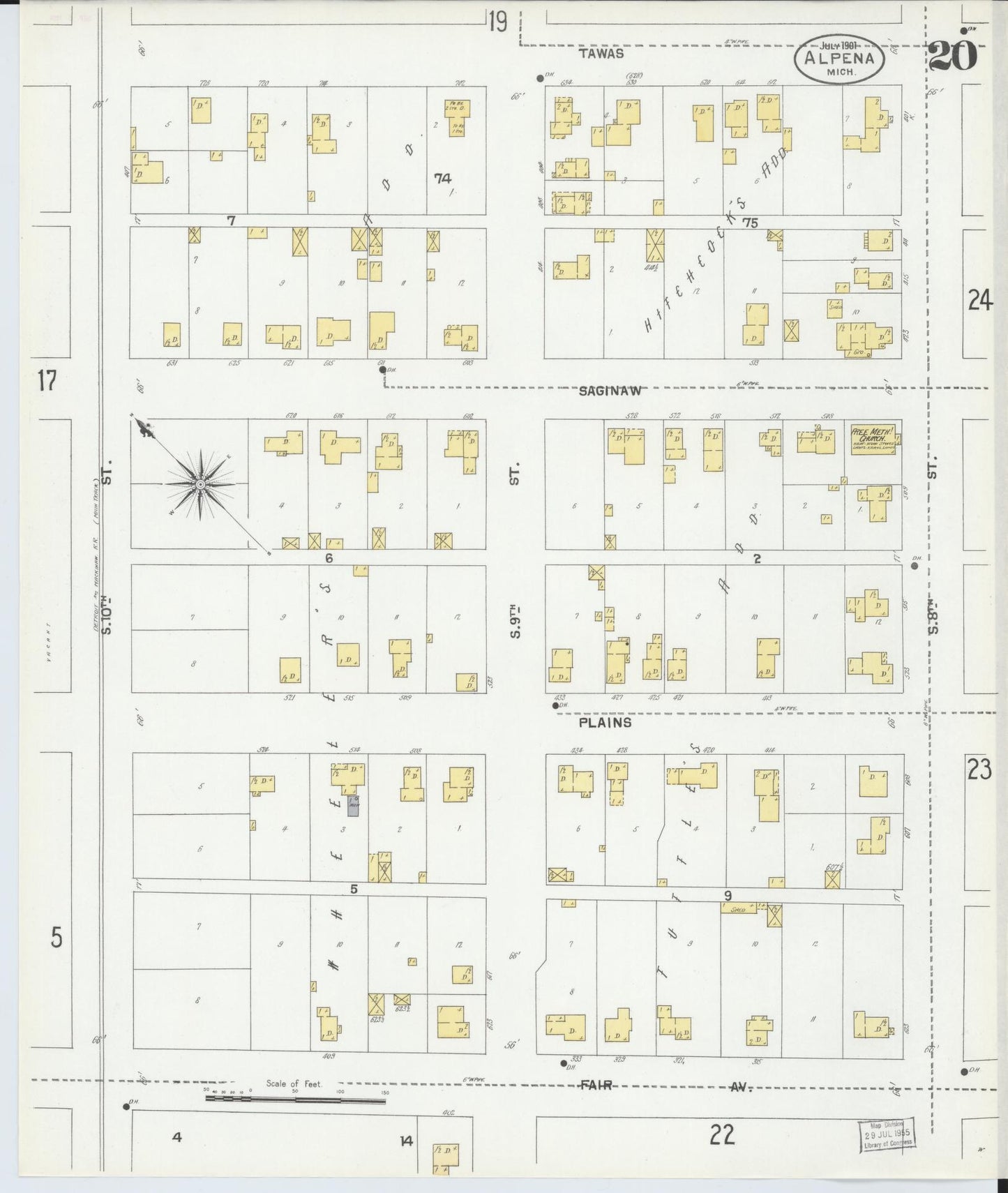 Sanborn Fire Insurance Map from Alpena, Alpena County, Michigan (1901), Sheet #0020 - Historic Sanborn Fire Insurance Map Print, vintage old map wall art, antique decor, genealogy gift, Michigan Michigan map