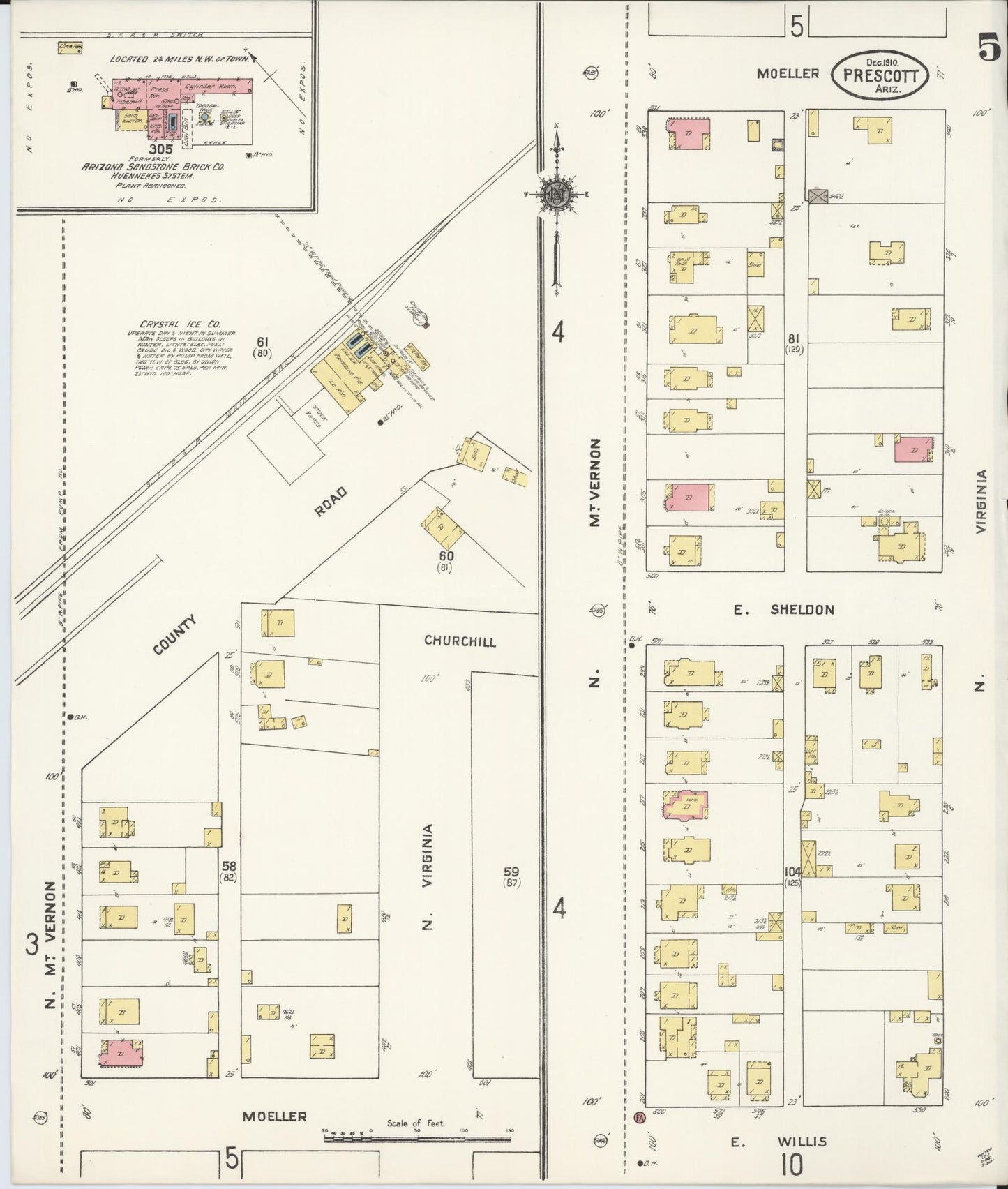 Sanborn Fire Insurance Map from Prescott, Yavapai County, Arizona (1910), Sheet #0005 - Complete Map Set gallery image, historic Sanborn map, vintage wall art, Arizona Arizona