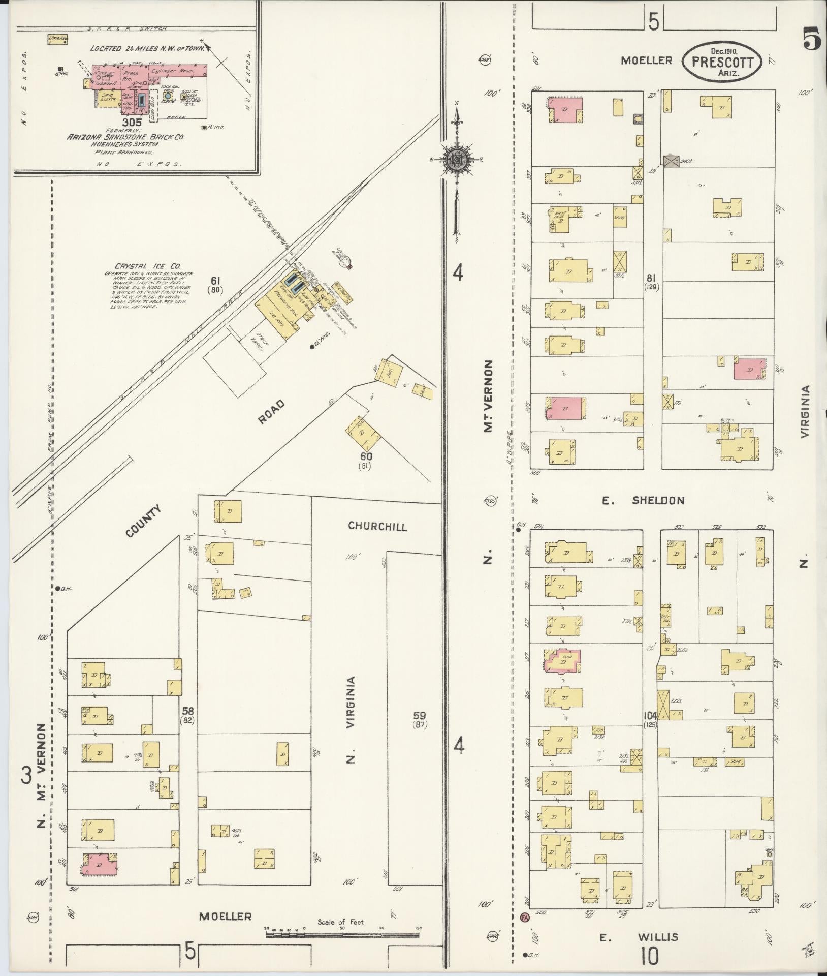 Sanborn Fire Insurance Map from Prescott, Yavapai County, Arizona (1910), Sheet #0005 - Complete Map Set gallery image, historic Sanborn map, vintage wall art, Arizona Arizona