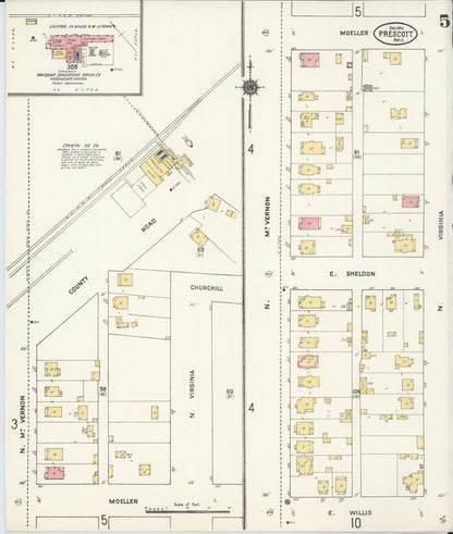 Sanborn Fire Insurance Map from Prescott, Yavapai County, Arizona (1910), Sheet #0005 - Complete Map Set gallery image, historic Sanborn map, vintage wall art, Arizona Arizona