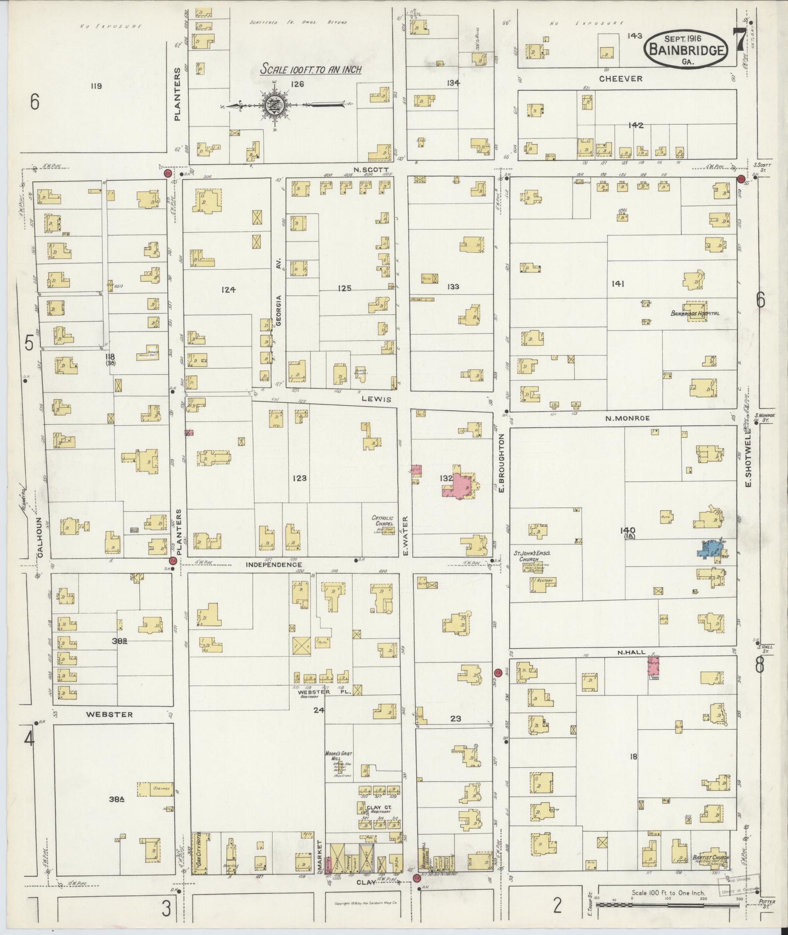 Sanborn Fire Insurance Map from Bainbridge, Decatur County, Georgia (1916), Sheet #0007 - Complete Map Set gallery image, historic Sanborn map, vintage wall art, Georgia Georgia