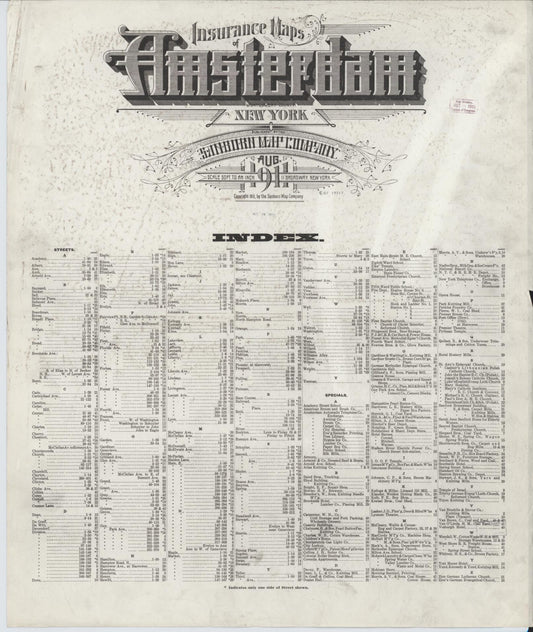 Sanborn Fire Insurance Map from Amsterdam, Montgomery County, New York (1911), Sheet #0001 - Historic Sanborn Fire Insurance Map Print, vintage old map wall art, antique decor, genealogy gift, New York New York map