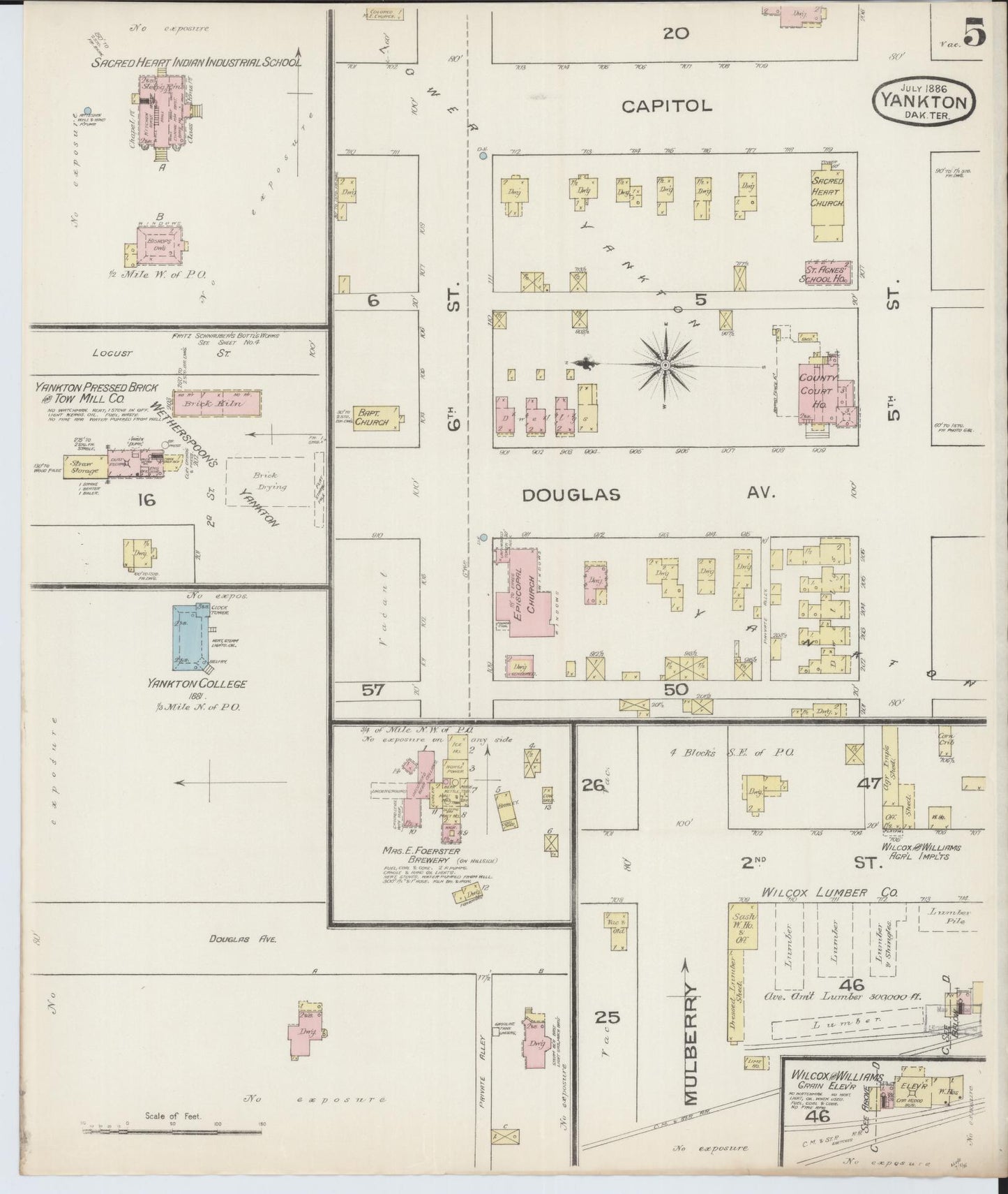Sanborn Fire Insurance Map from Yankton, Yankton County, South Dakota (1886), Sheet #0005 - Complete Map Set gallery image, historic Sanborn map, vintage wall art, South Dakota South Dakota