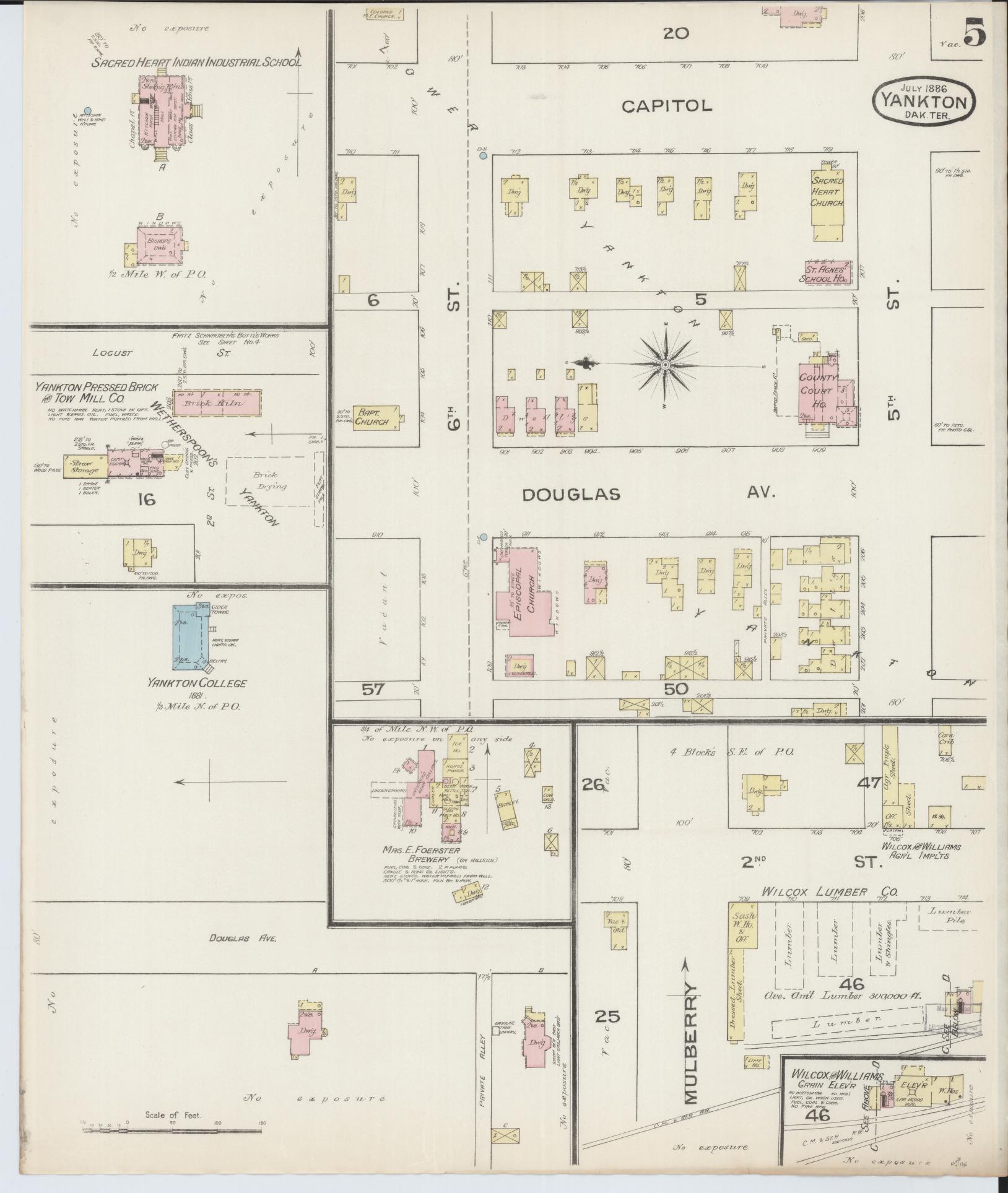 Sanborn Fire Insurance Map from Yankton, Yankton County, South Dakota (1886), Sheet #0005 - Complete Map Set gallery image, historic Sanborn map, vintage wall art, South Dakota South Dakota