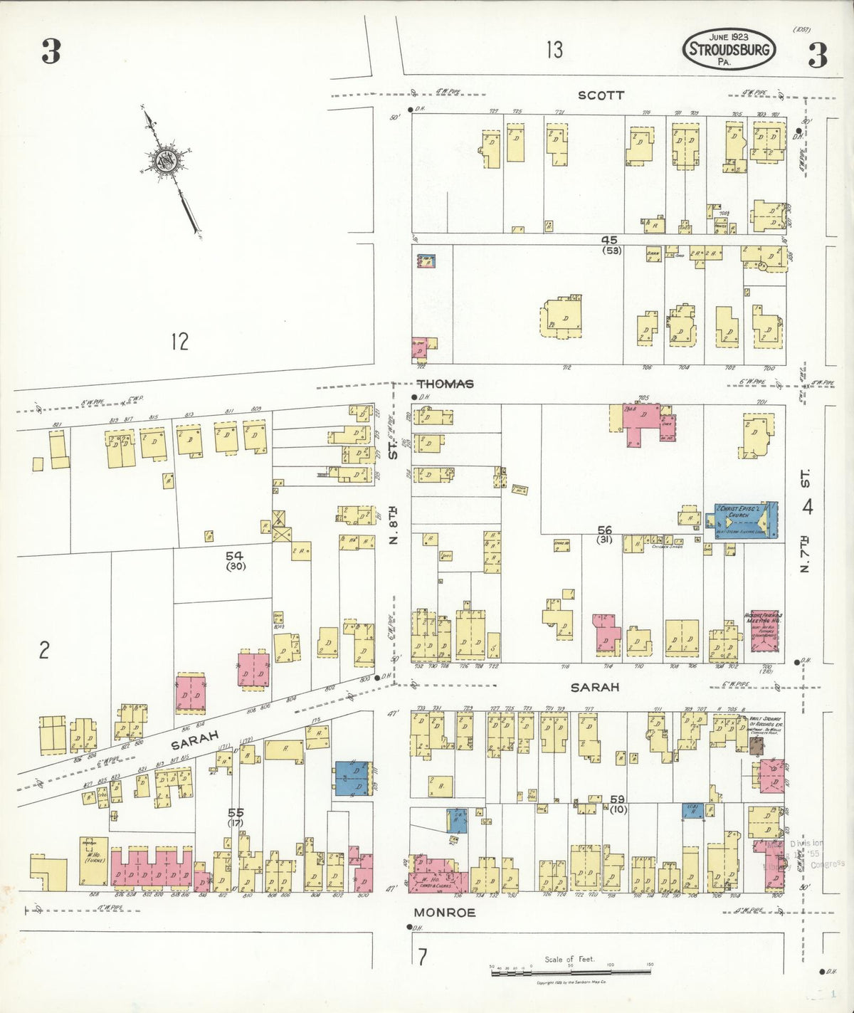 Sanborn Fire Insurance Map from Stroudsburg, Monroe County, Pennsylvania (1923), Sheet #0003 - Complete Map Set gallery image, historic Sanborn map, vintage wall art, Pennsylvania Pennsylvania