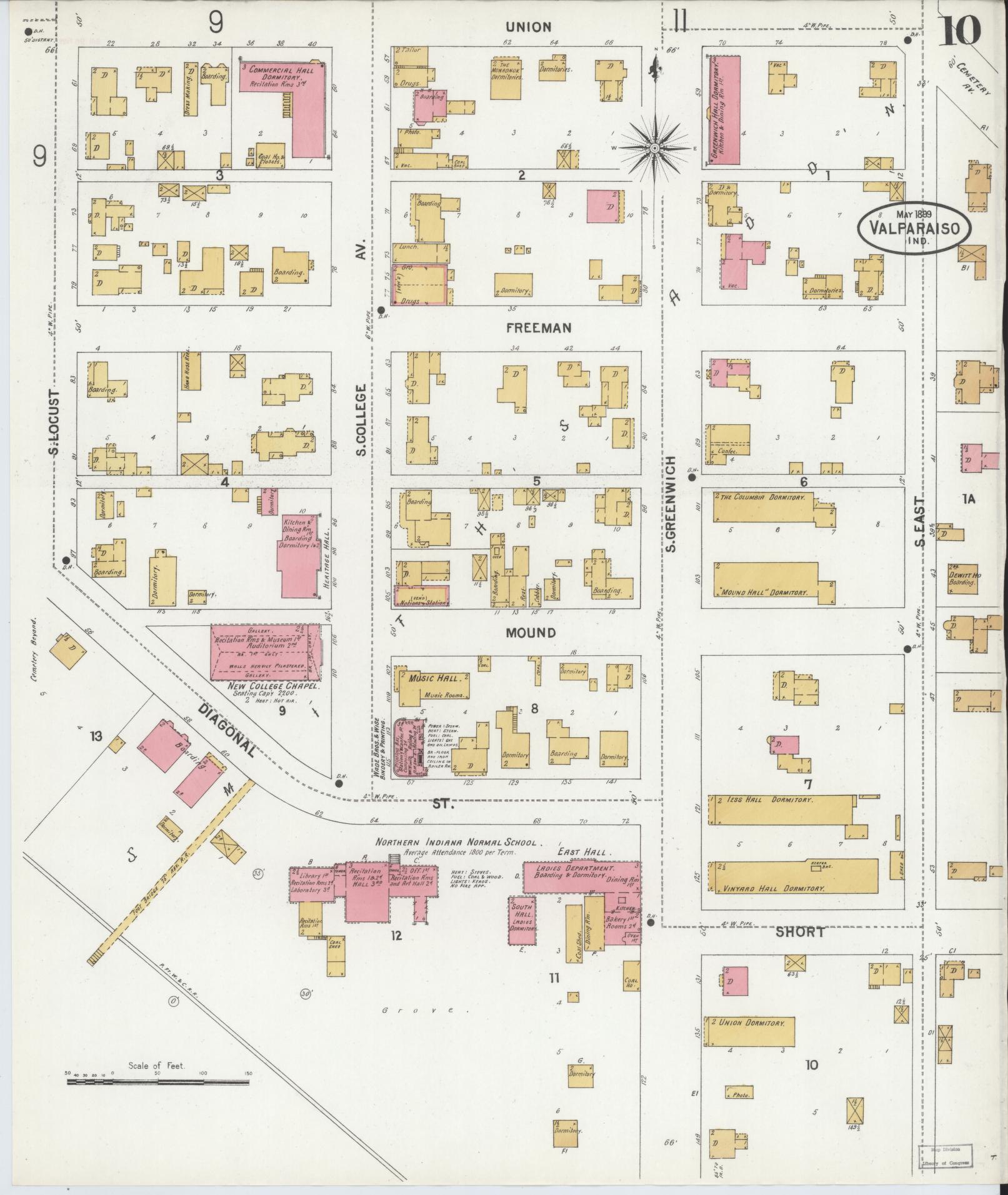 Sanborn Fire Insurance Map from Valparaiso, Porter County, Indiana (1899), Sheet #0010 - Complete Map Set gallery image, historic Sanborn map, vintage wall art, Indiana Indiana