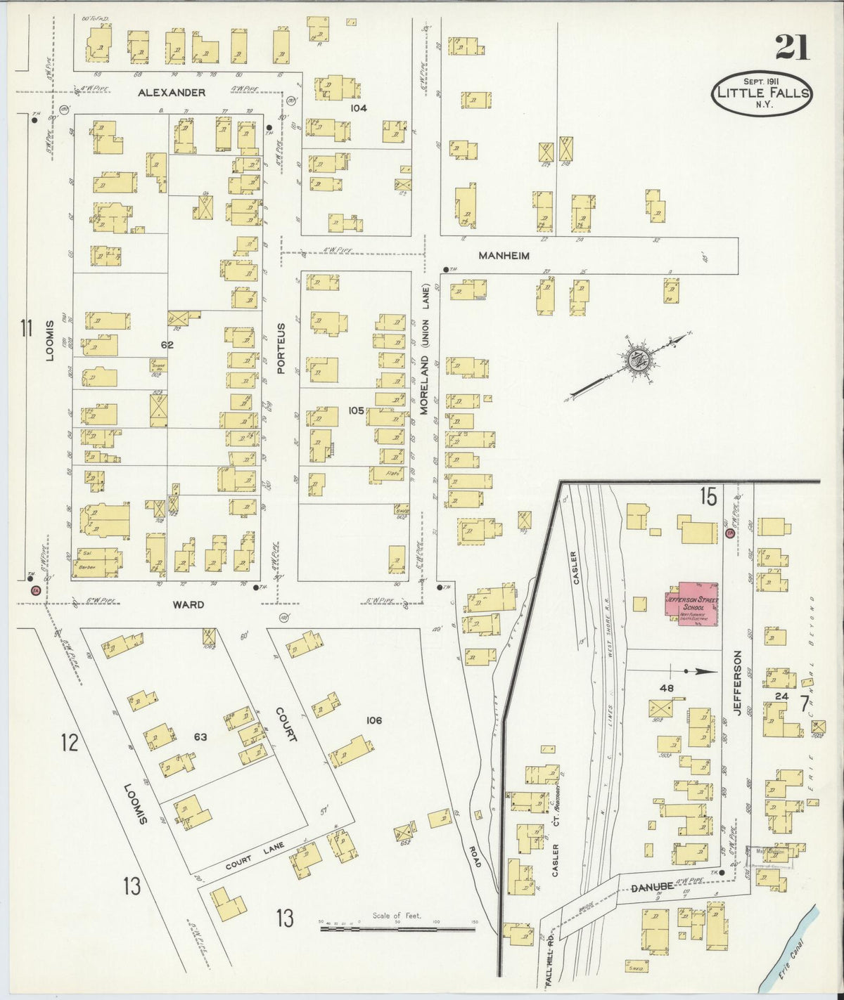 Sanborn Fire Insurance Map from Little Falls, Herkimer County, New York (1911), Sheet #0021 - Complete Map Set gallery image, historic Sanborn map, vintage wall art, New York New York