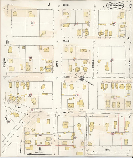 Sanborn Fire Insurance Map from Port Townsend, Jefferson County, Washington (1949), Sheet #0007 - Historic Sanborn Fire Insurance Map Print, vintage old map wall art, antique decor, genealogy gift, Washington Washington map