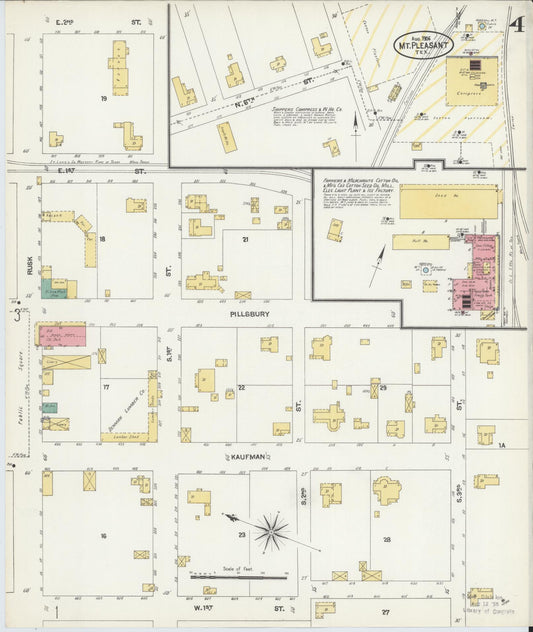 Sanborn Fire Insurance Map from Mount Pleasant, Titus County, Texas (1906), Sheet #0004 - Historic Sanborn Fire Insurance Map Print, vintage old map wall art, antique decor, genealogy gift, Texas Texas map