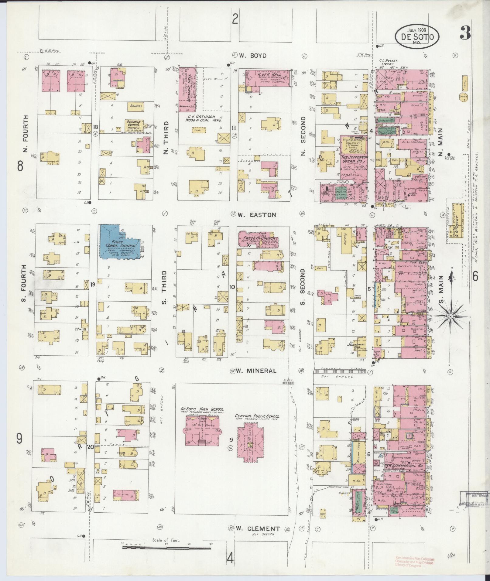 Sanborn Fire Insurance Map from De Soto, Jefferson County, Missouri (1908), Sheet #0003 - Complete Map Set gallery image, historic Sanborn map, vintage wall art, Missouri Missouri