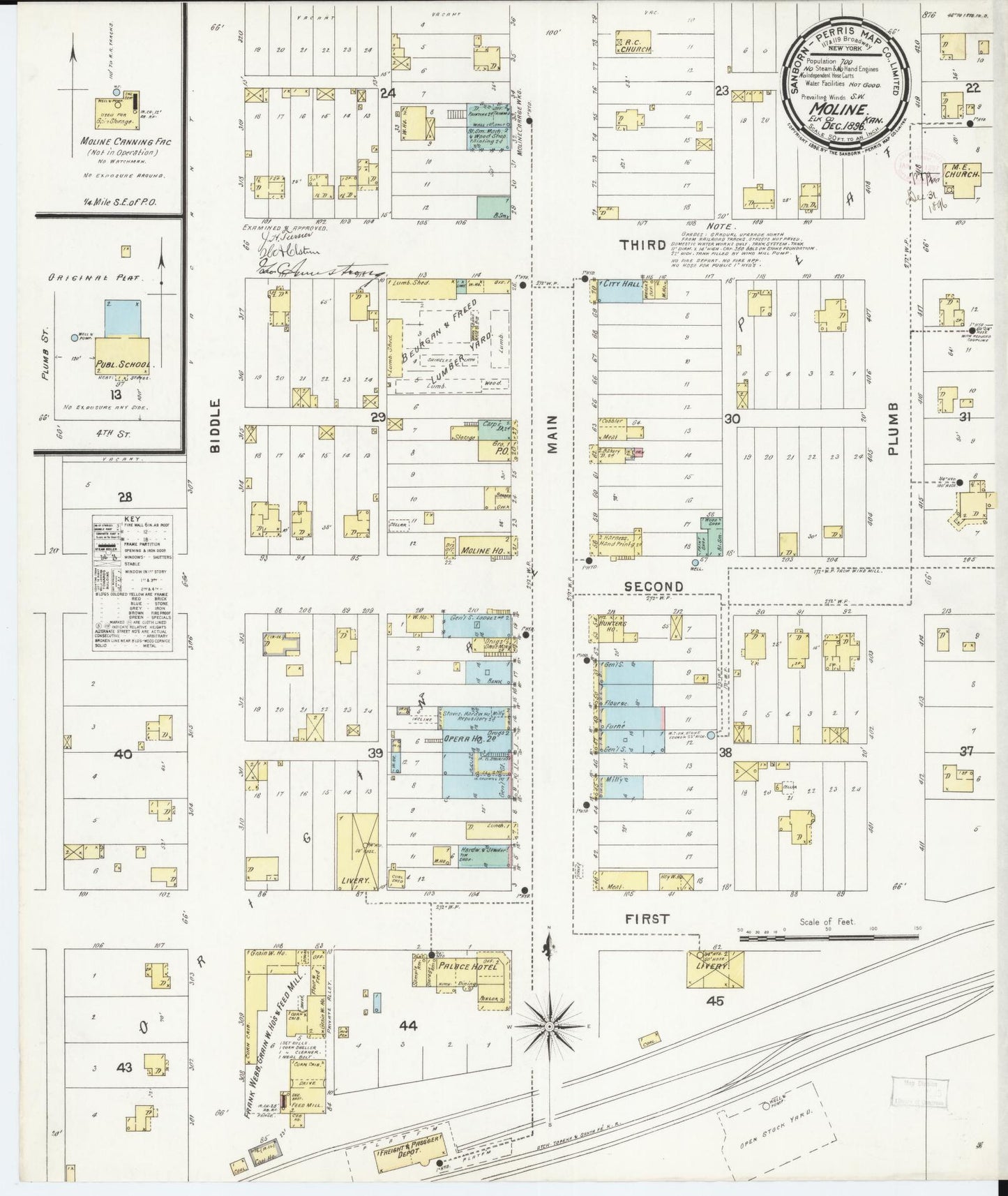 Sanborn Fire Insurance Map from Moline, Elk County, Kansas (1896), Sheet #0001 - Historic Sanborn Fire Insurance Map Print, vintage old map wall art, antique decor, genealogy gift, Kansas Kansas map