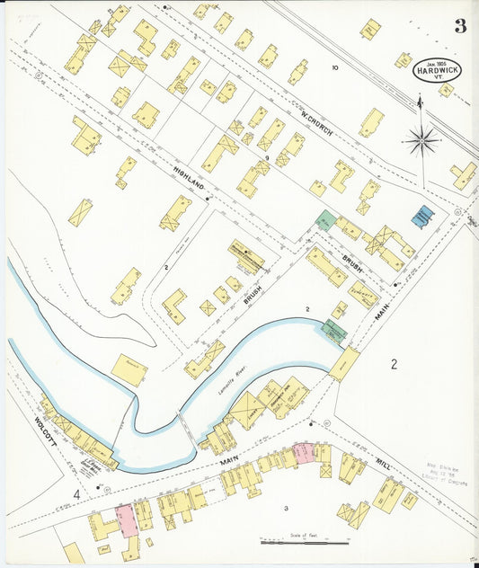 Sanborn Fire Insurance Map from Hardwick, Caledonia County, Vermont (1905), Sheet #0003 - Historic Sanborn Fire Insurance Map Print, vintage old map wall art, antique decor, genealogy gift, Vermont Vermont map