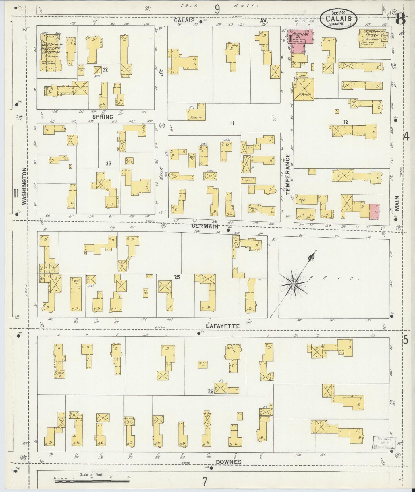 Sanborn Fire Insurance Map from Calais, Washington County, Maine (1900), Sheet #0008 - Complete Map Set gallery image, historic Sanborn map, vintage wall art, Maine Maine