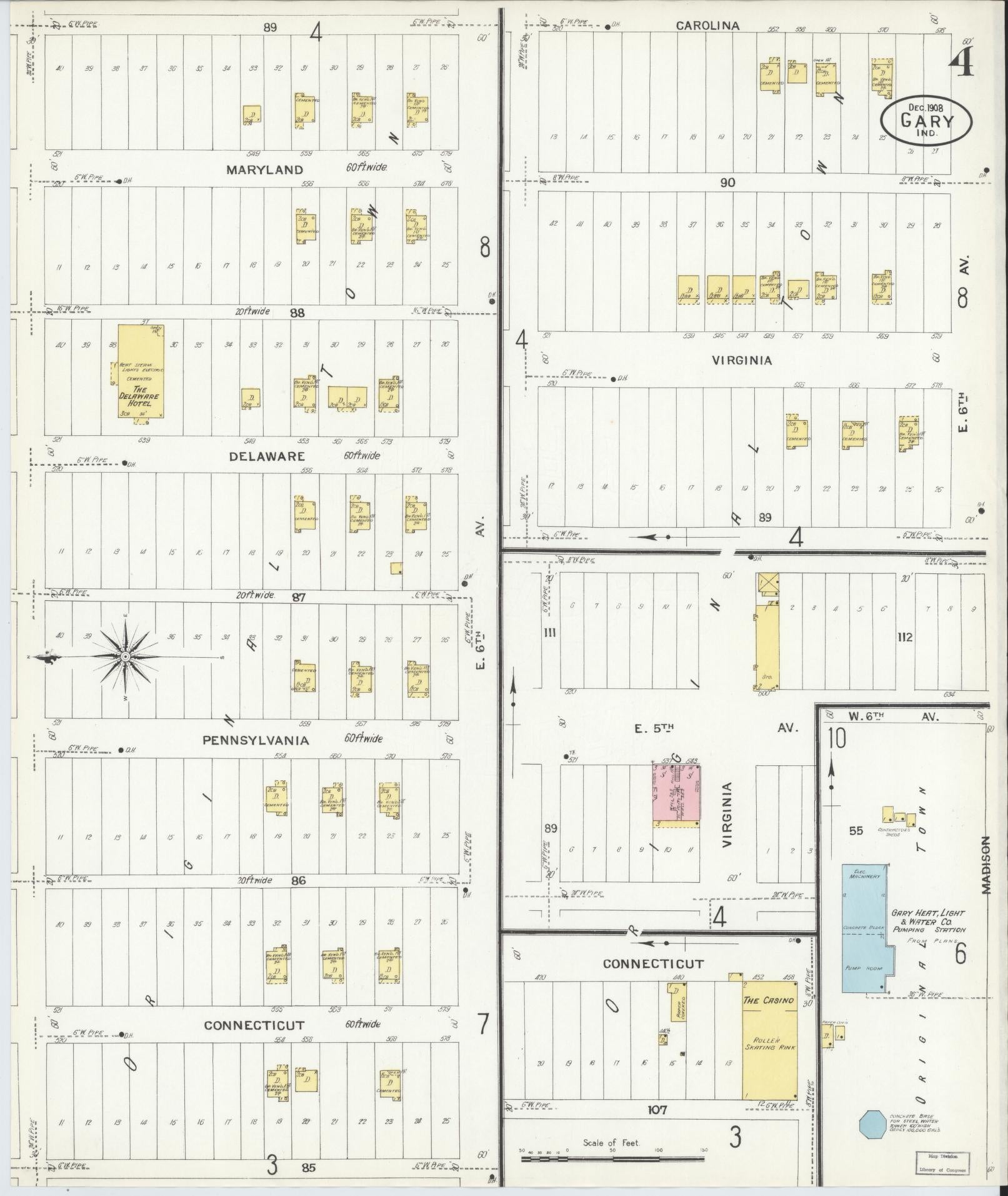 Sanborn Fire Insurance Map from Gary, Lake County, Indiana (1908), Sheet #0004 - Historic Sanborn Fire Insurance Map Print, vintage old map wall art, antique decor, genealogy gift, Indiana Indiana map