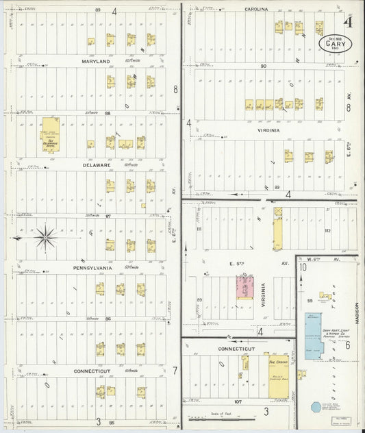 Sanborn Fire Insurance Map from Gary, Lake County, Indiana (1908), Sheet #0004 - Historic Sanborn Fire Insurance Map Print, vintage old map wall art, antique decor, genealogy gift, Indiana Indiana map