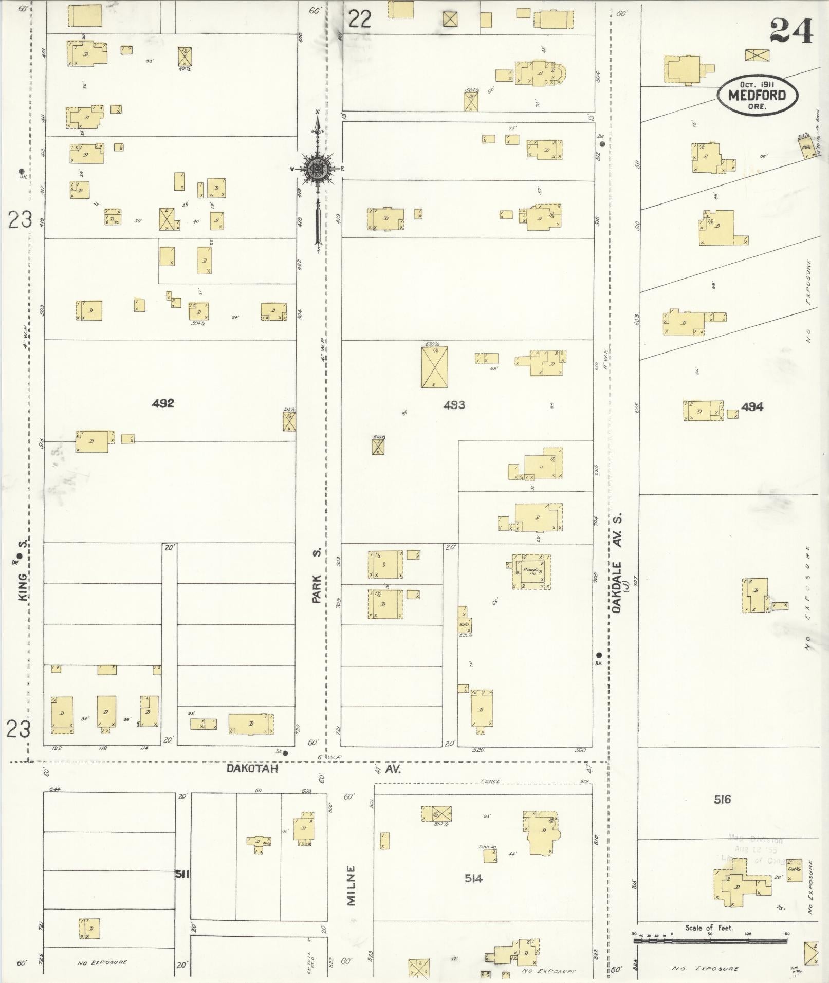Sanborn Fire Insurance Map from Medford, Jackson County, Oregon (1911), Sheet #0024 - Complete Map Set gallery image, historic Sanborn map, vintage wall art, Oregon Oregon