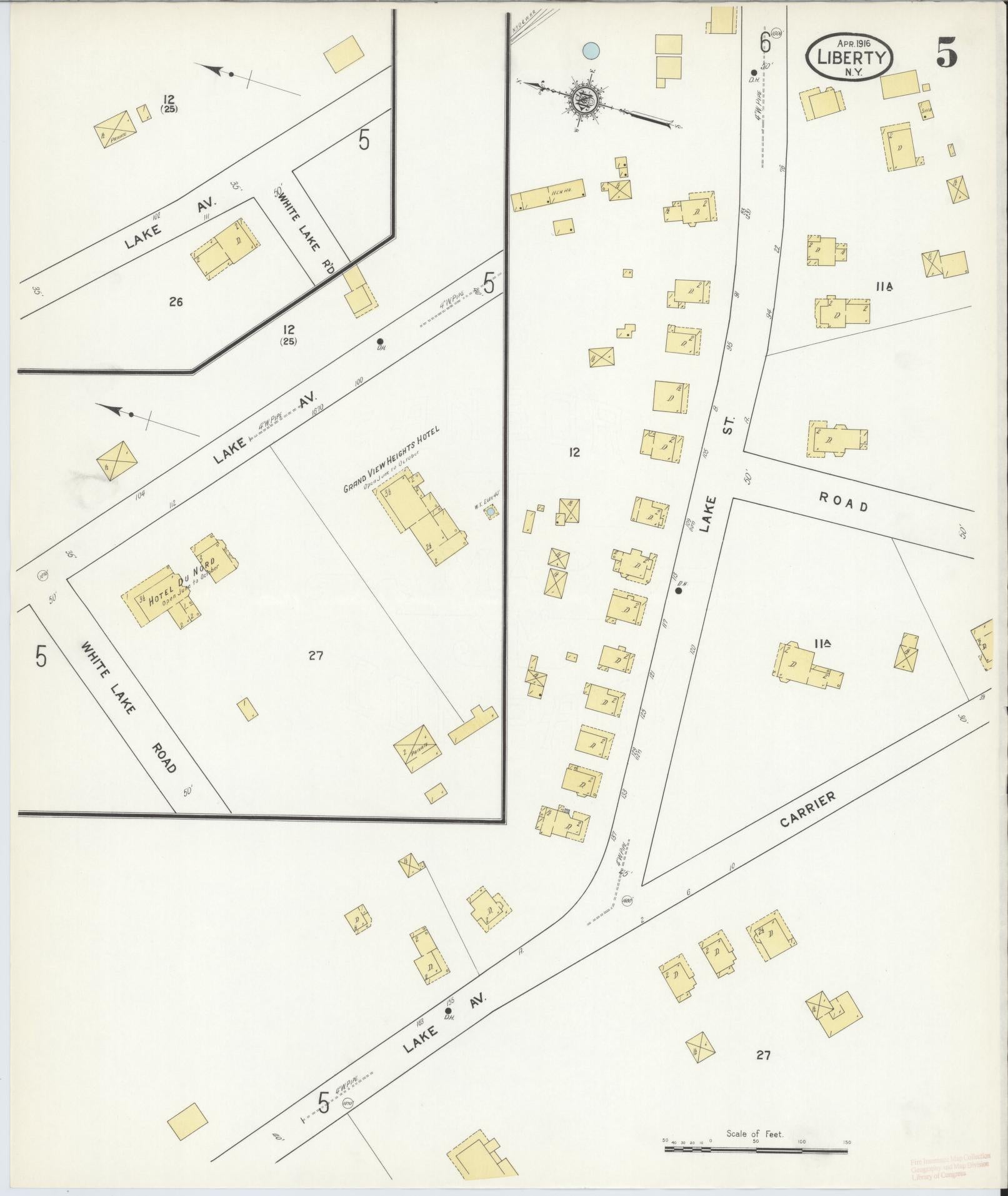 Sanborn Fire Insurance Map from Liberty, Sullivan County, New York (1916), Sheet #0005 - Complete Map Set gallery image, historic Sanborn map, vintage wall art, New York New York