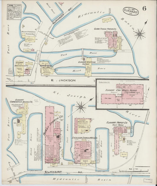 Sanborn Fire Insurance Map from Elkhart, Elkhart County, Indiana (1885), Sheet #0006 - Historic Sanborn Fire Insurance Map Print, vintage old map wall art, antique decor, genealogy gift, Indiana Indiana map
