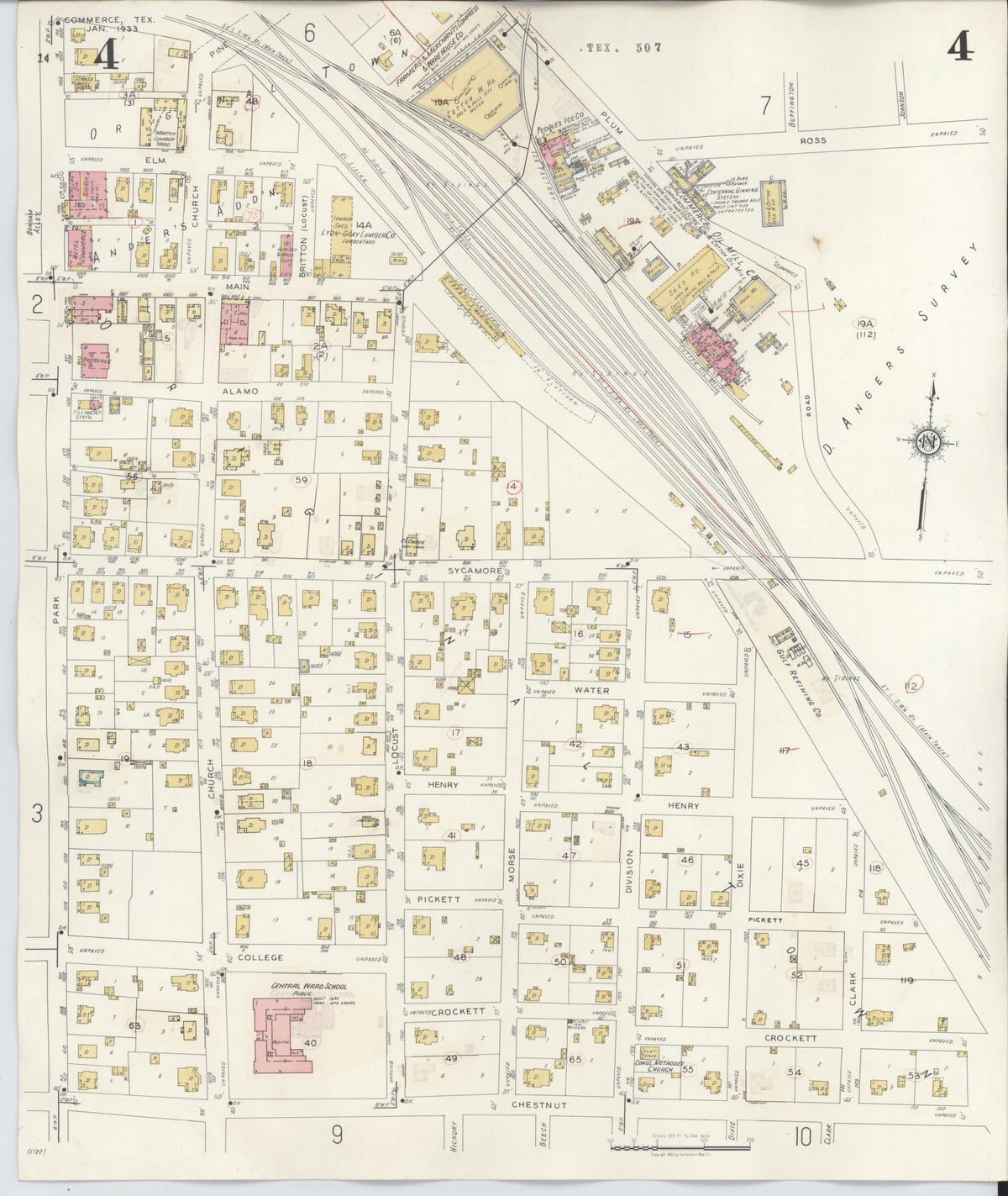 Sanborn Fire Insurance Map from Commerce, Hunt County, Texas (1940), Sheet #0004 - Historic Sanborn Fire Insurance Map Print, vintage old map wall art, antique decor, genealogy gift, Texas Texas map