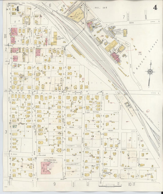 Sanborn Fire Insurance Map from Commerce, Hunt County, Texas (1940), Sheet #0004 - Historic Sanborn Fire Insurance Map Print, vintage old map wall art, antique decor, genealogy gift, Texas Texas map