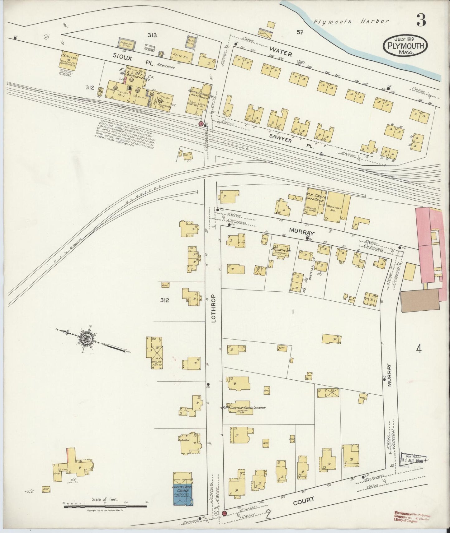 Sanborn Fire Insurance Map from Plymouth, Plymouth County, Massachusetts (1919), Sheet #0003 - Complete Map Set gallery image, historic Sanborn map, vintage wall art, Massachusetts Massachusetts