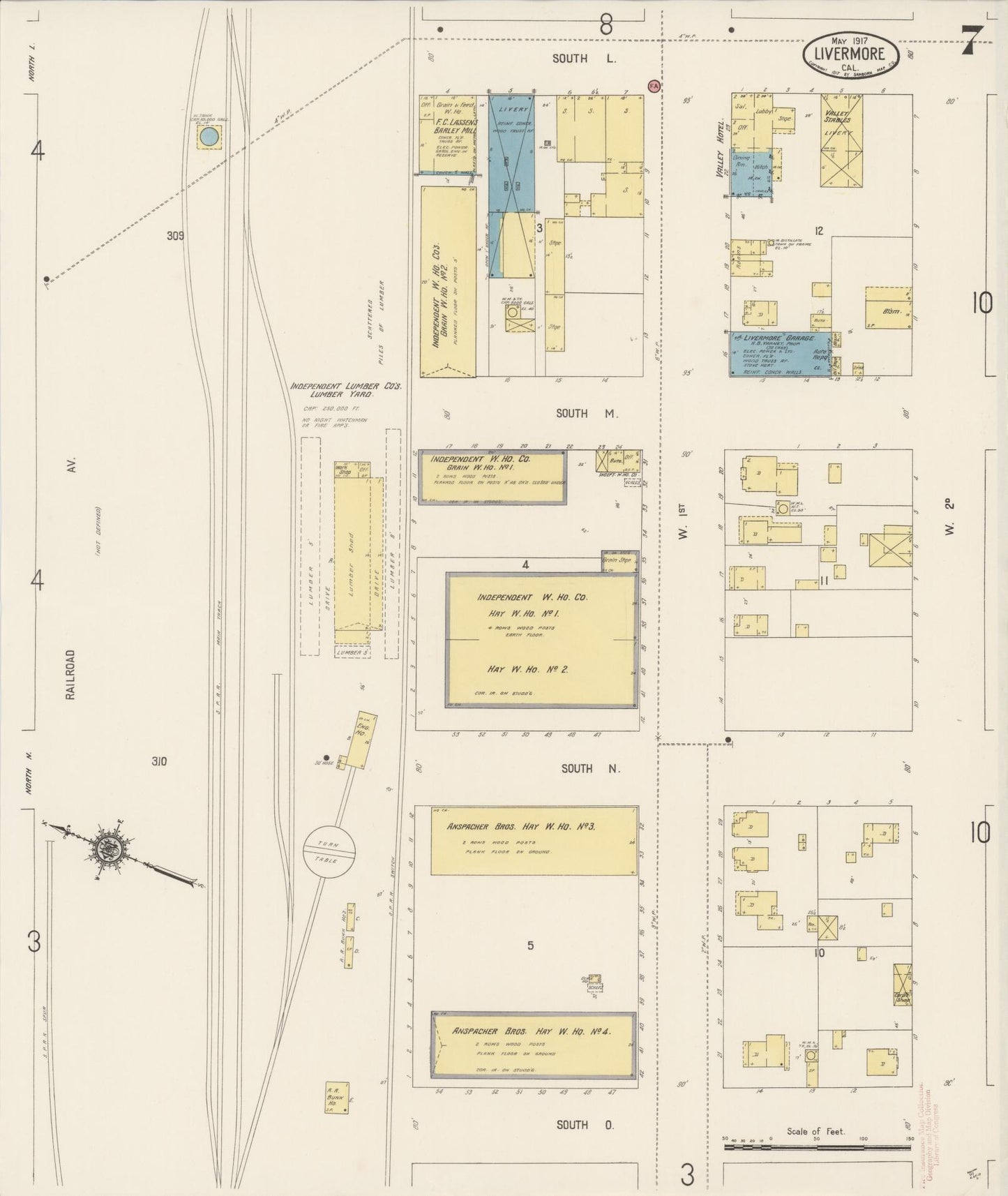 Sanborn Fire Insurance Map from Livermore, Alameda County, California (1917), Sheet #0007 - Complete Map Set gallery image, historic Sanborn map, vintage wall art, California California