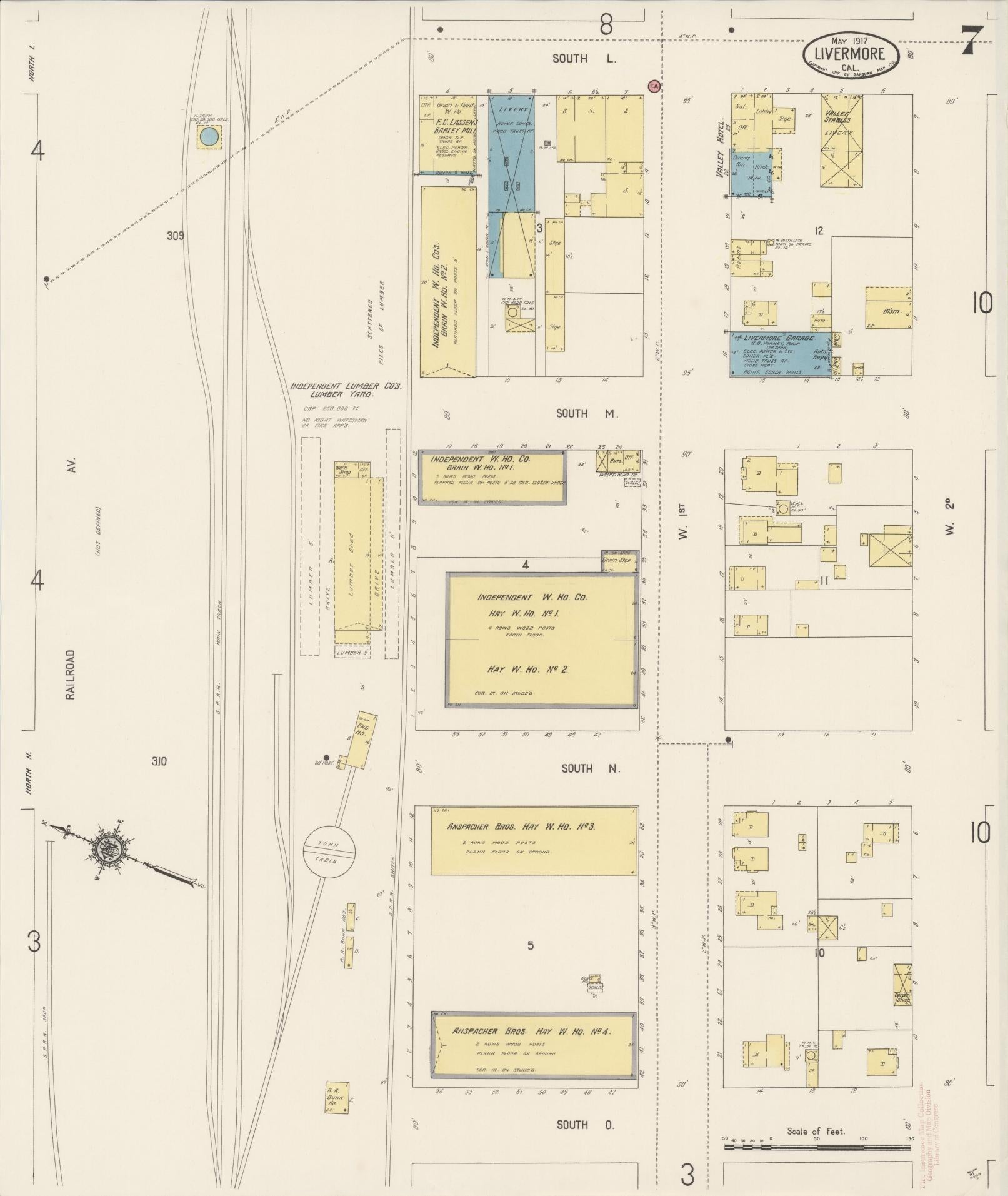 Sanborn Fire Insurance Map from Livermore, Alameda County, California (1917), Sheet #0007 - Complete Map Set gallery image, historic Sanborn map, vintage wall art, California California