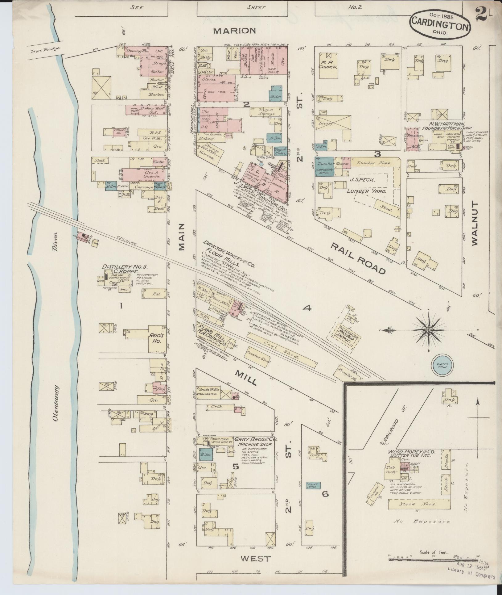Sanborn Fire Insurance Map from Cardington, Morrow County, Ohio (1885), Sheet #0002 - Complete Map Set gallery image, historic Sanborn map, vintage wall art, Ohio Ohio