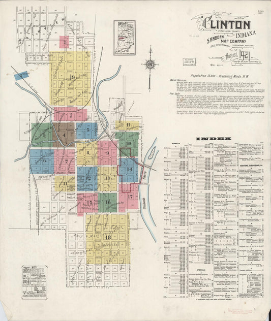 Sanborn Fire Insurance Map from Clinton, Vermillion County, Indiana (1921), Sheet #0001 - Historic Sanborn Fire Insurance Map Print, vintage old map wall art, antique decor, genealogy gift, Indiana Indiana map