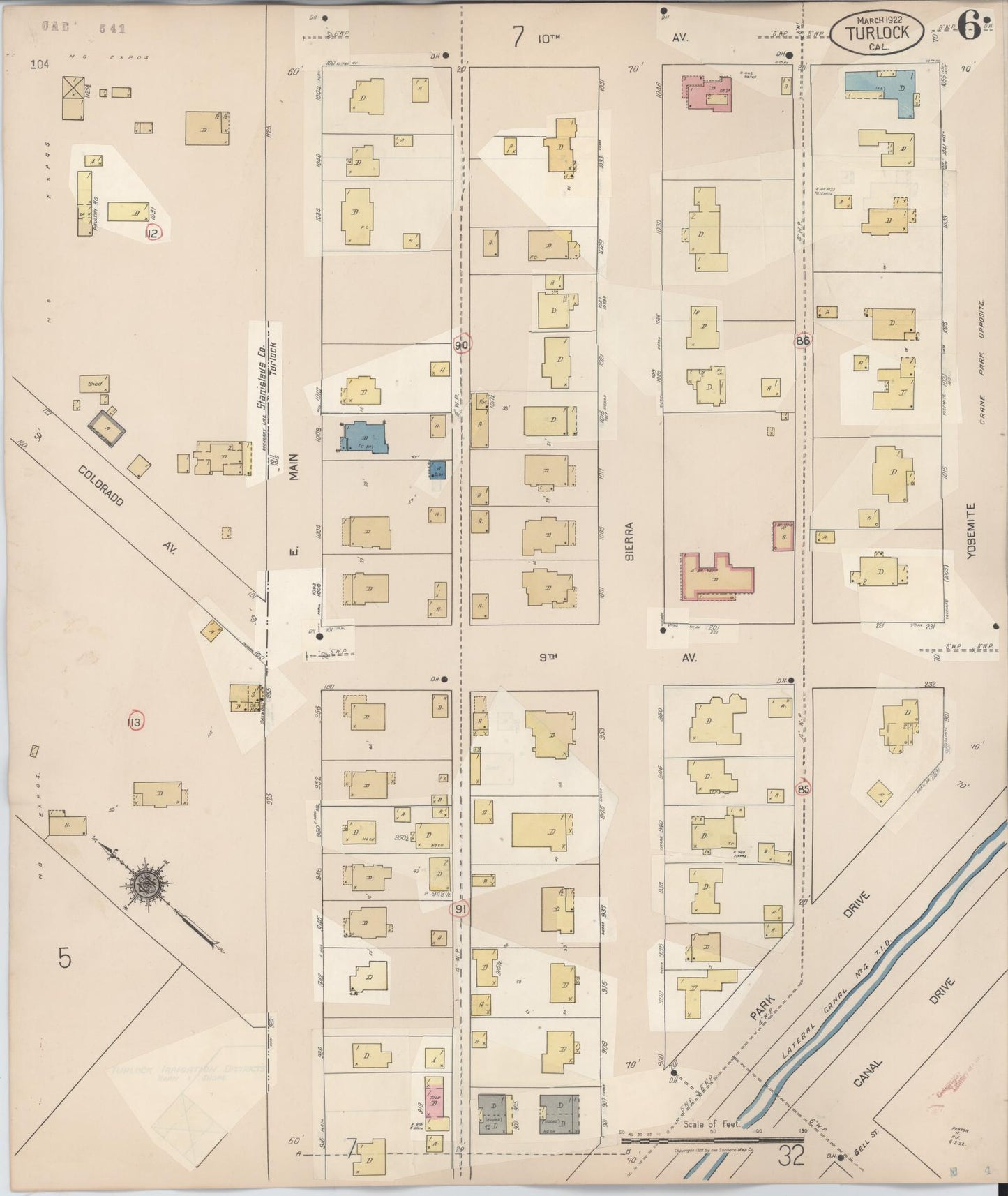 Sanborn Fire Insurance Map from Turlock, Stanislaus County, California (1943), Sheet #0006 - Complete Map Set gallery image, historic Sanborn map, vintage wall art, California California