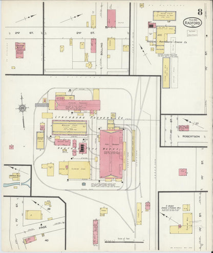 Sanborn Fire Insurance Map from Radford, Independent Cities, Virginia (1913), Sheet #0008 - Complete Map Set gallery image, historic Sanborn map, vintage wall art, Virginia Virginia
