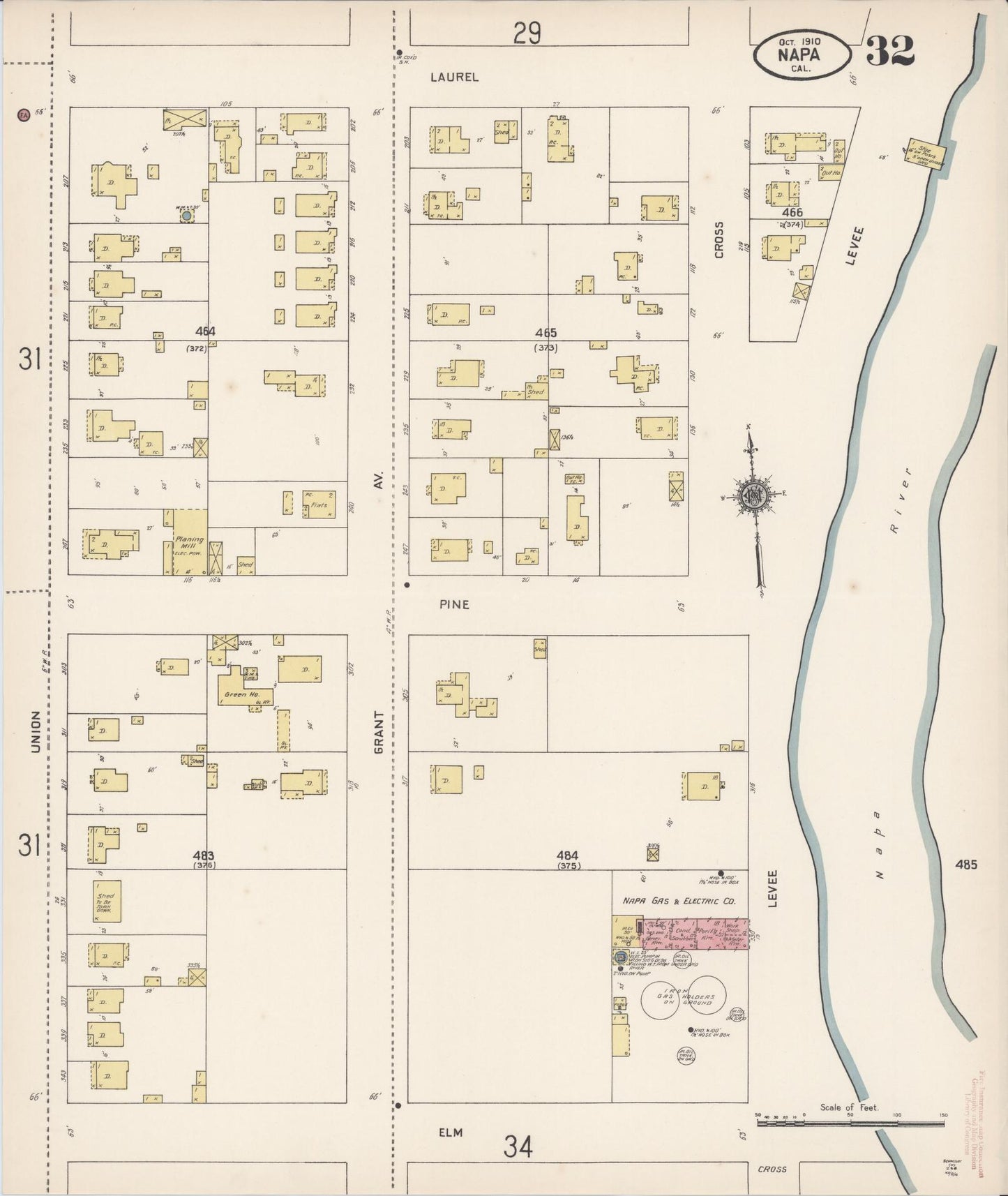 Sanborn Fire Insurance Map from Napa, Napa County, California (1910), Sheet #0032 - Complete Map Set gallery image, historic Sanborn map, vintage wall art, California California